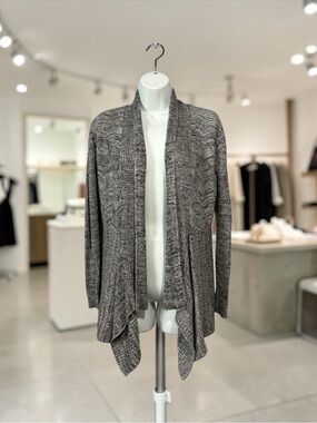 Belldini, Open Front Cotton Blend Cardigan Waterfall Drape Gray Women Medium